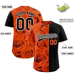 Orange Black Split Rose Print Baseball Jersey 2