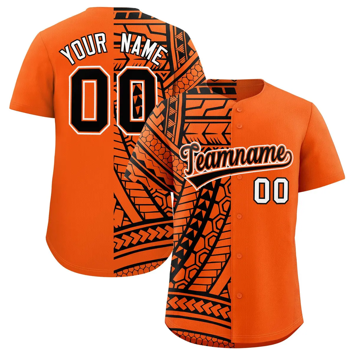 Orange Black Split Tribal Baseball Jersey