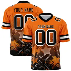 Orange Black Star Gradient Flag Football Jersey 1