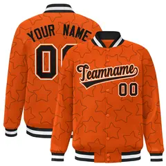 Orange Black Star Pattern Varsity Letterman Baseball Jacket 1