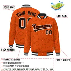 Orange Black Star Pattern Varsity Letterman Baseball Jacket 2