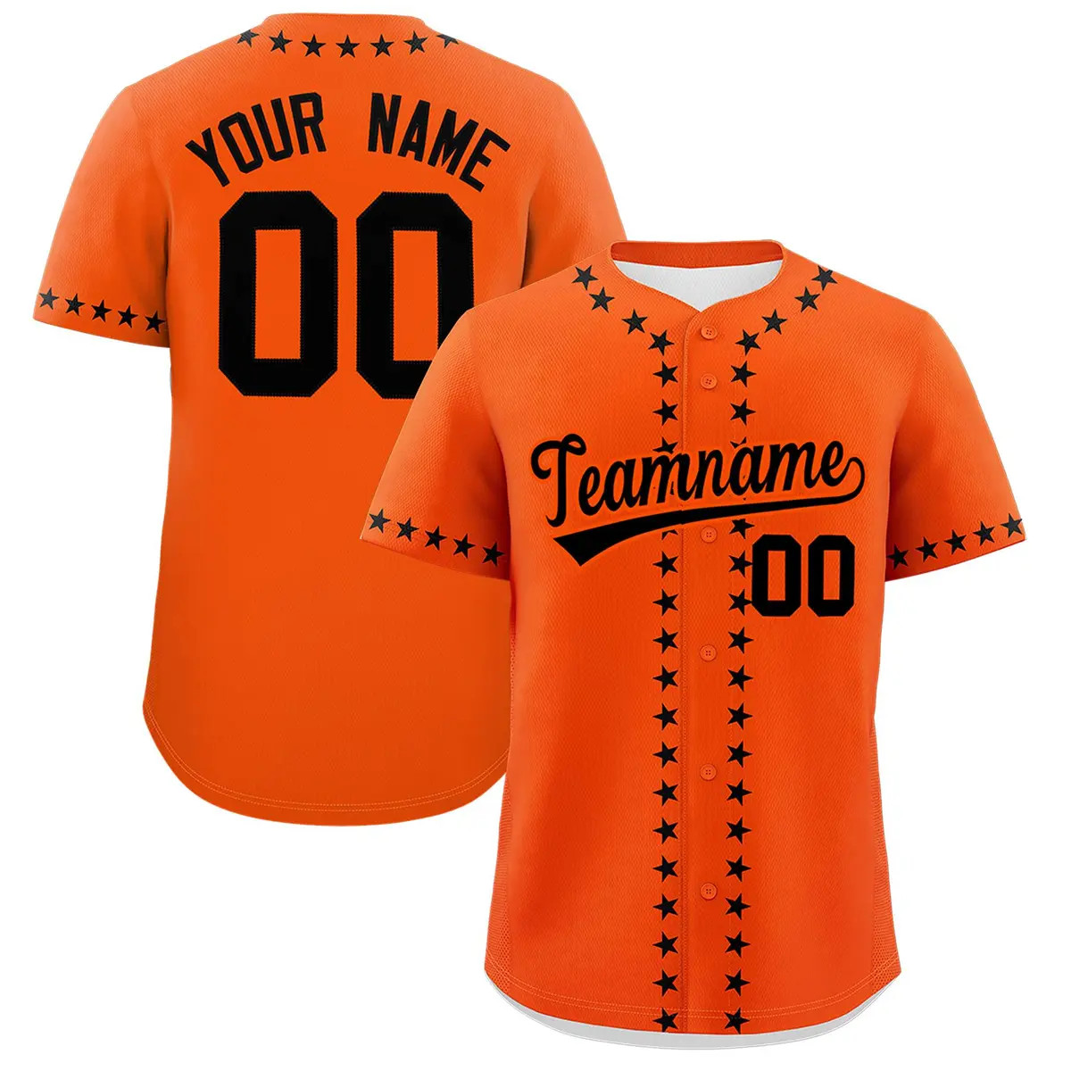 Orange Black Star Ribbing Authentic Baseball Jersey