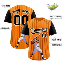Orange Black Stripe Animals Graffiti Raglan Baseball Jersey 2