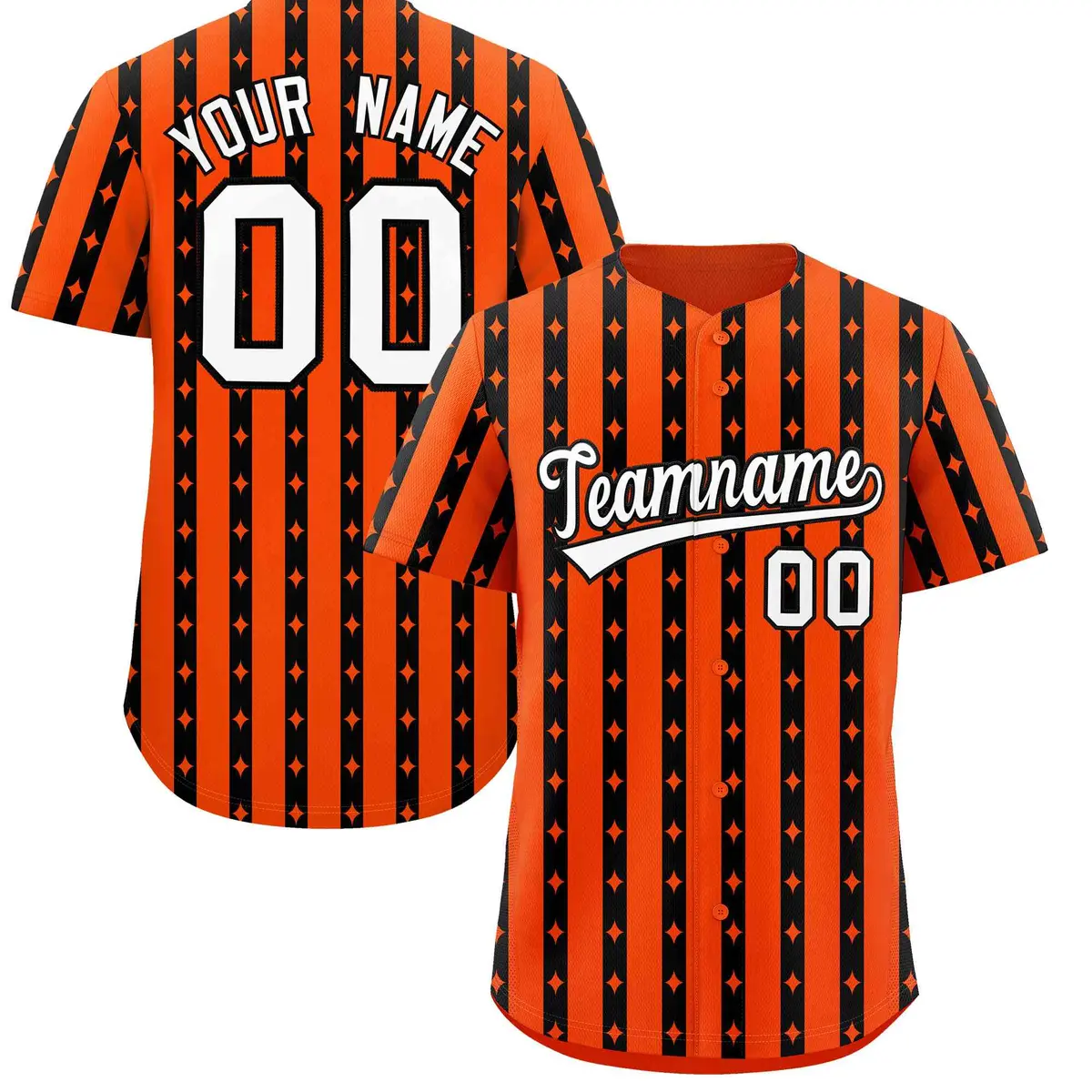 Orange Black Thick Stripes Star Pattern Baseball Jersey