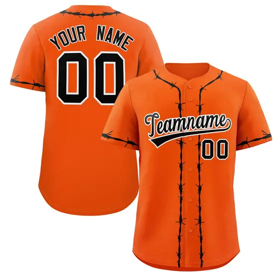 Orange Black Thorns Ribbed Authentic Classic Baseball Jersey