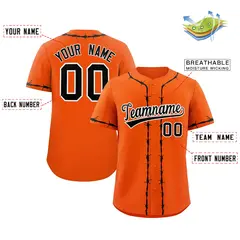 Orange Black Thorns Ribbed Authentic Classic Baseball Jersey 2