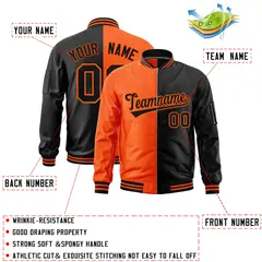 Orange Black Two Tone Full-Zip Varsity Letterman Bomber Jacket 2