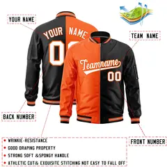 Orange Black Two Tone Full-Zip Varsity Letterman Bomber Jacket 2
