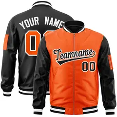 Orange Black Two-Tone Varsity Full-Zip Letterman Bomber Jacket