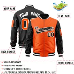 Orange Black Two-Tone Varsity Full-Zip Letterman Bomber Jacket 2
