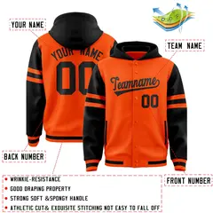 Orange Black Varsity Letterman Hoodie Jacket Raglan Three Stripes 4