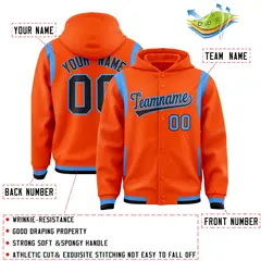 Orange Black Varsity Letterman Shoulder Color Block Jacket Hoodie 4