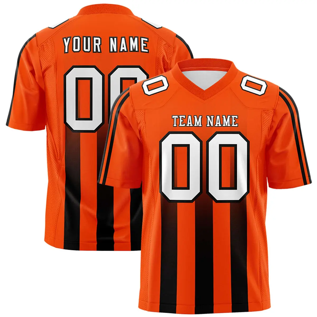 Orange Black Vertical Fine Stripe Gradient Football Jersey
