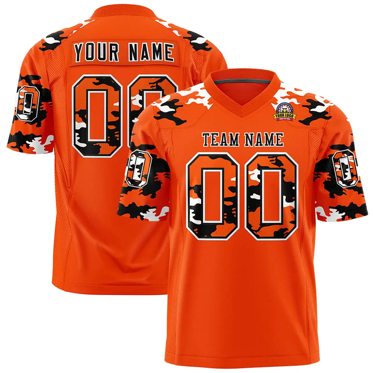 Orange Black-White Camo Authentic Football Jersey
