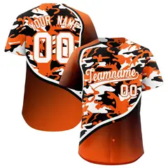 Orange Black White Camo Gradient Fashion Baseball Jersey 1