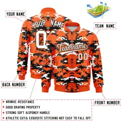 Orange Black-White Camo Varsity Full-Zip Letterman Bomber Jacket 2