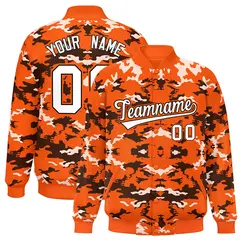 Orange Black-White Camo Varsity Letterman Jacket