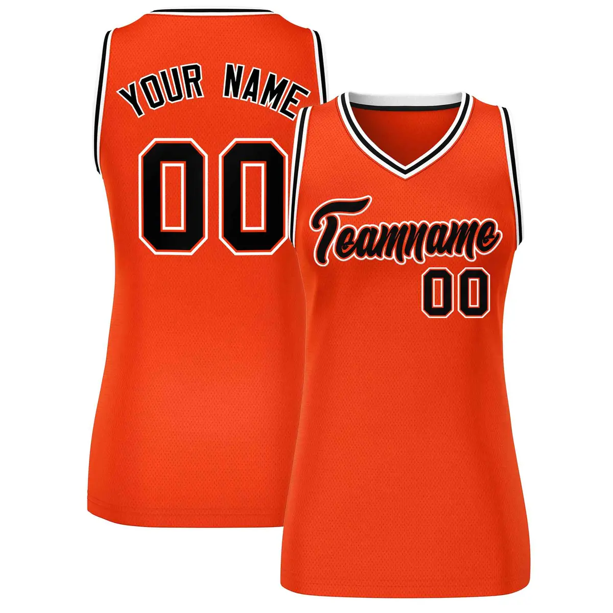 Orange Black White Classic Mesh Basketball Jersey for Women