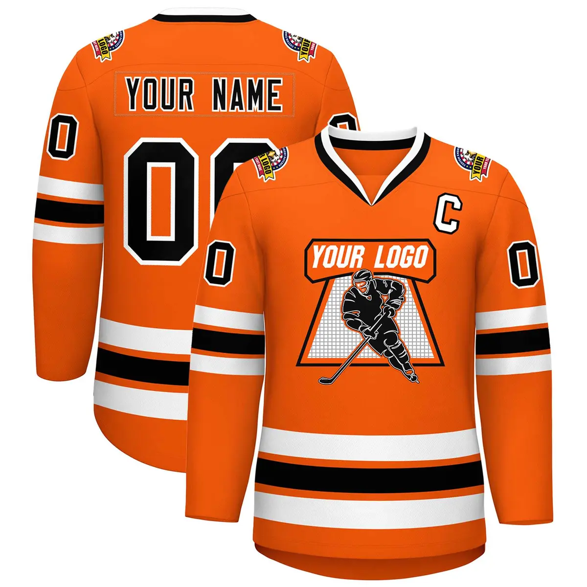 Orange Black-White Classic Style Hockey Jersey