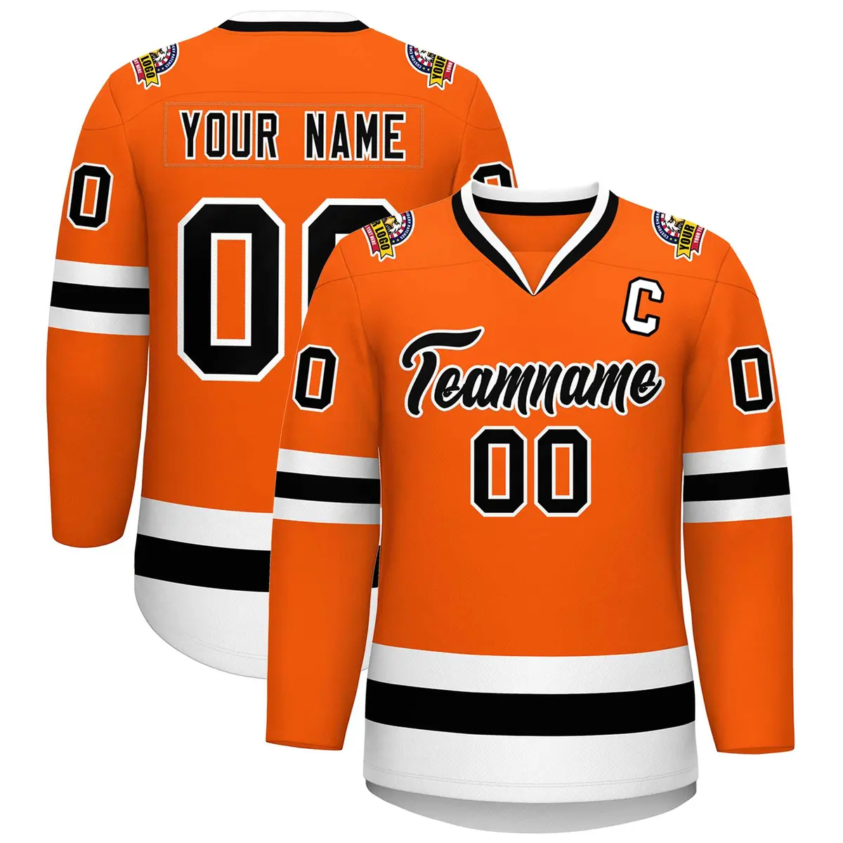 Orange Black-White Classic Style Hockey Jersey
