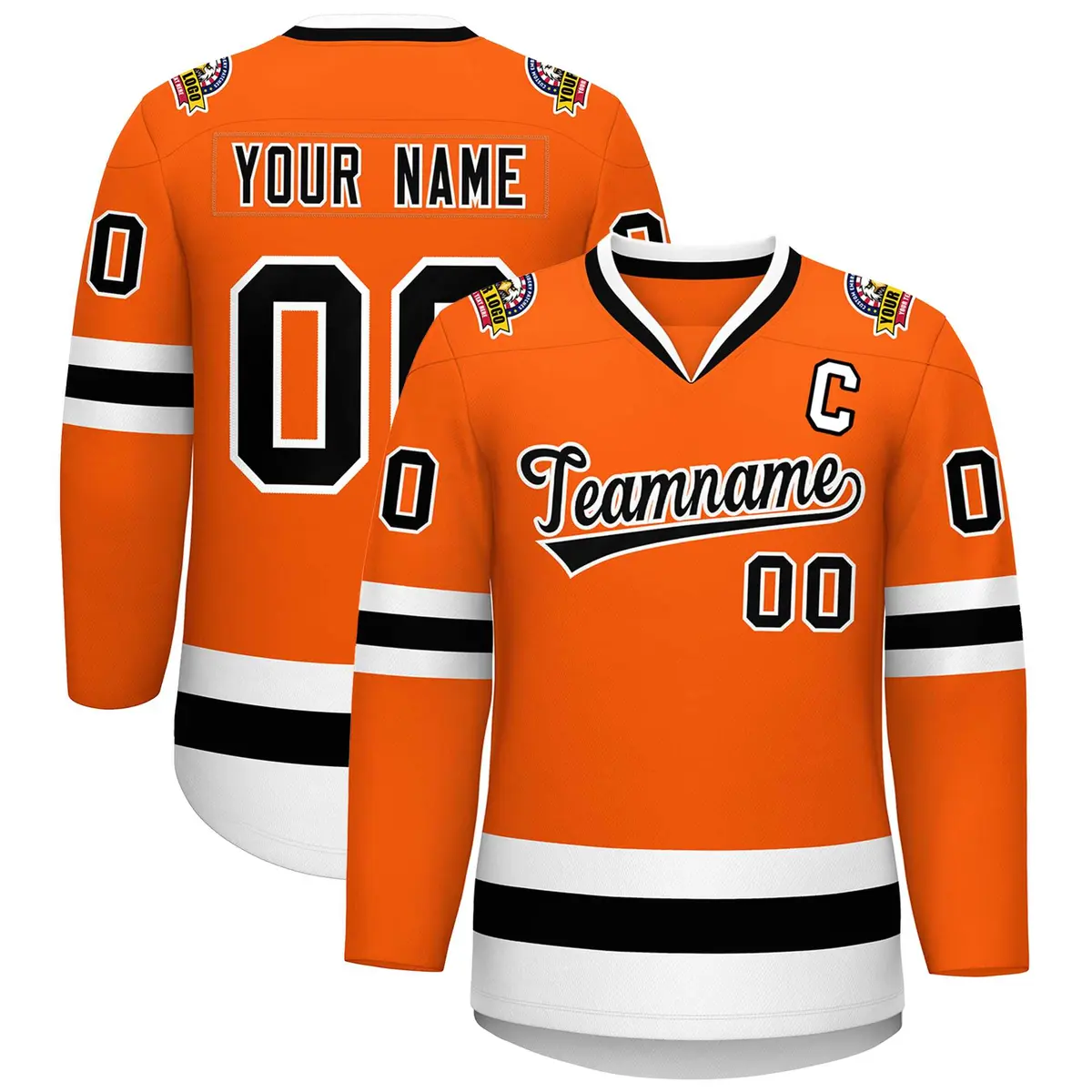 Orange Black-White Classic Style Hockey Jersey