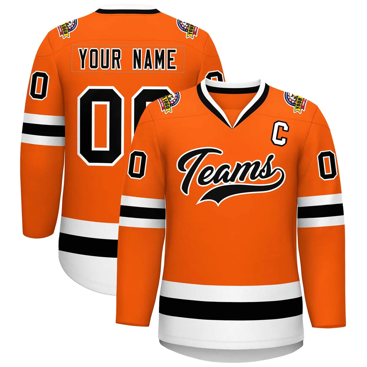 Orange Black-White Classic Style Hockey Jersey