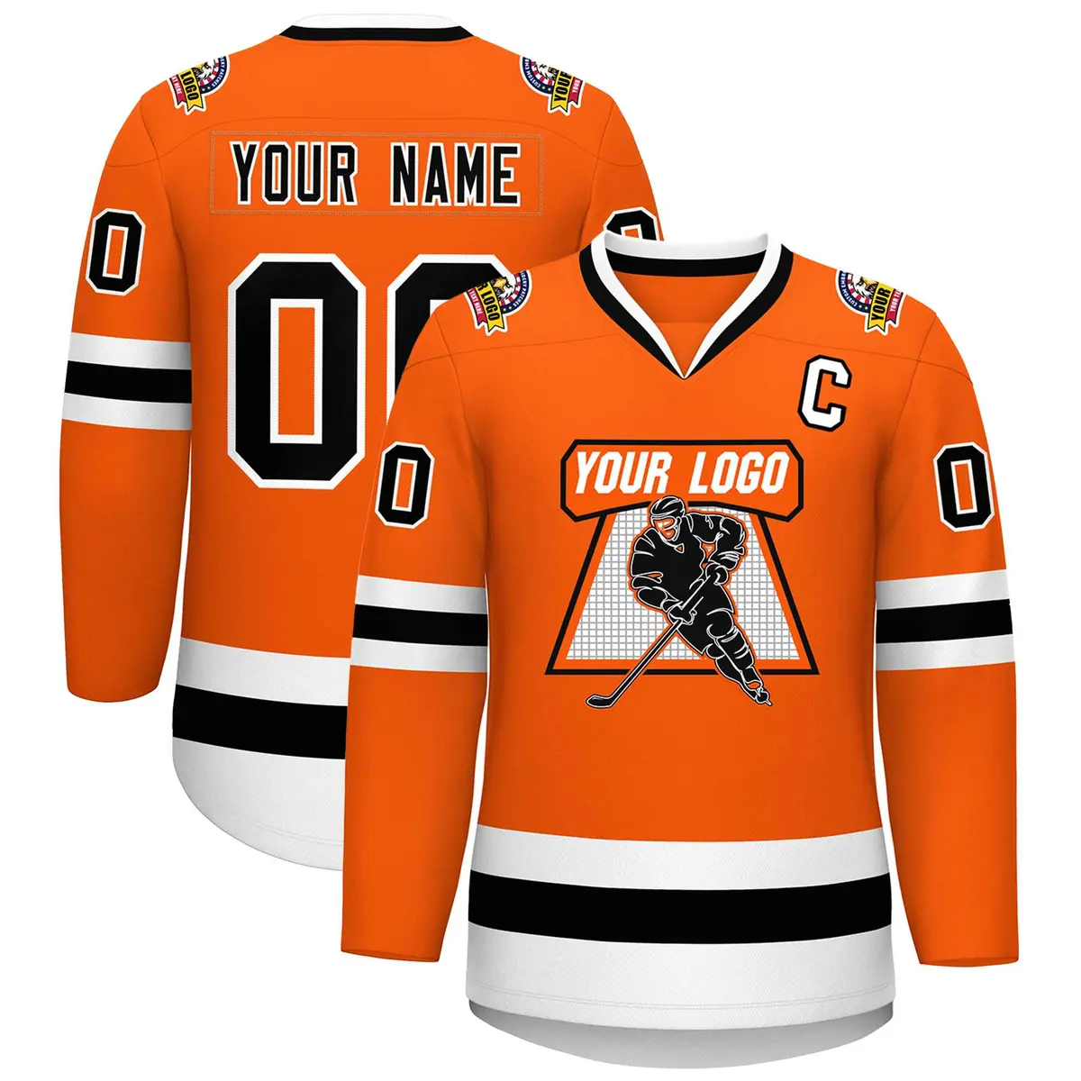 Orange Black-White Classic Style Hockey Jersey