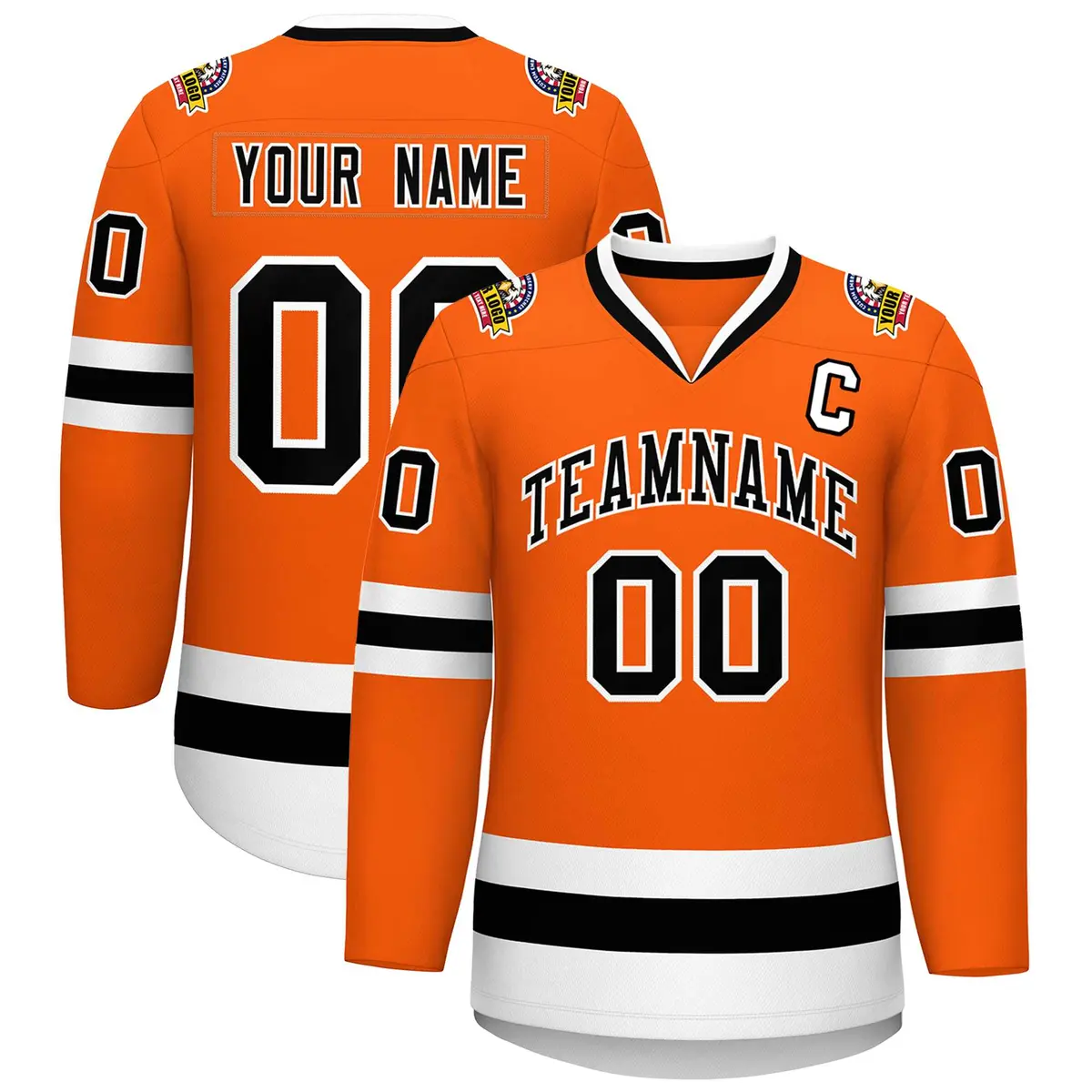 Orange Black-White Classic Style Hockey Jersey