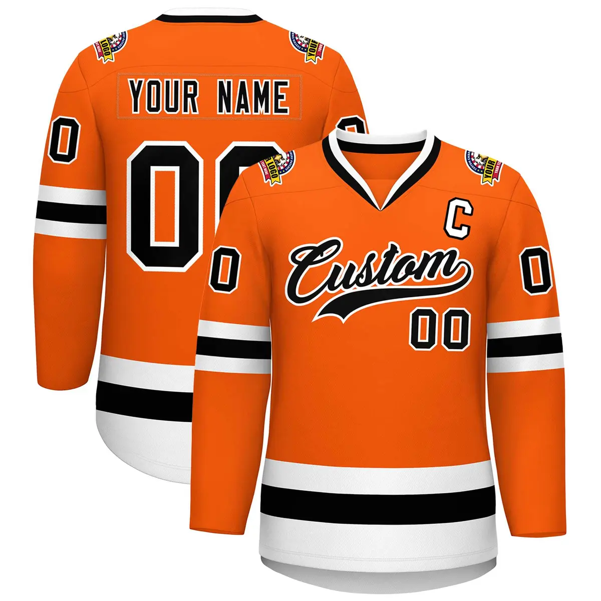 Orange Black-White Classic Style Hockey Jersey