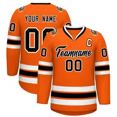 Orange Black-White Classic Style Hockey Jersey 1
