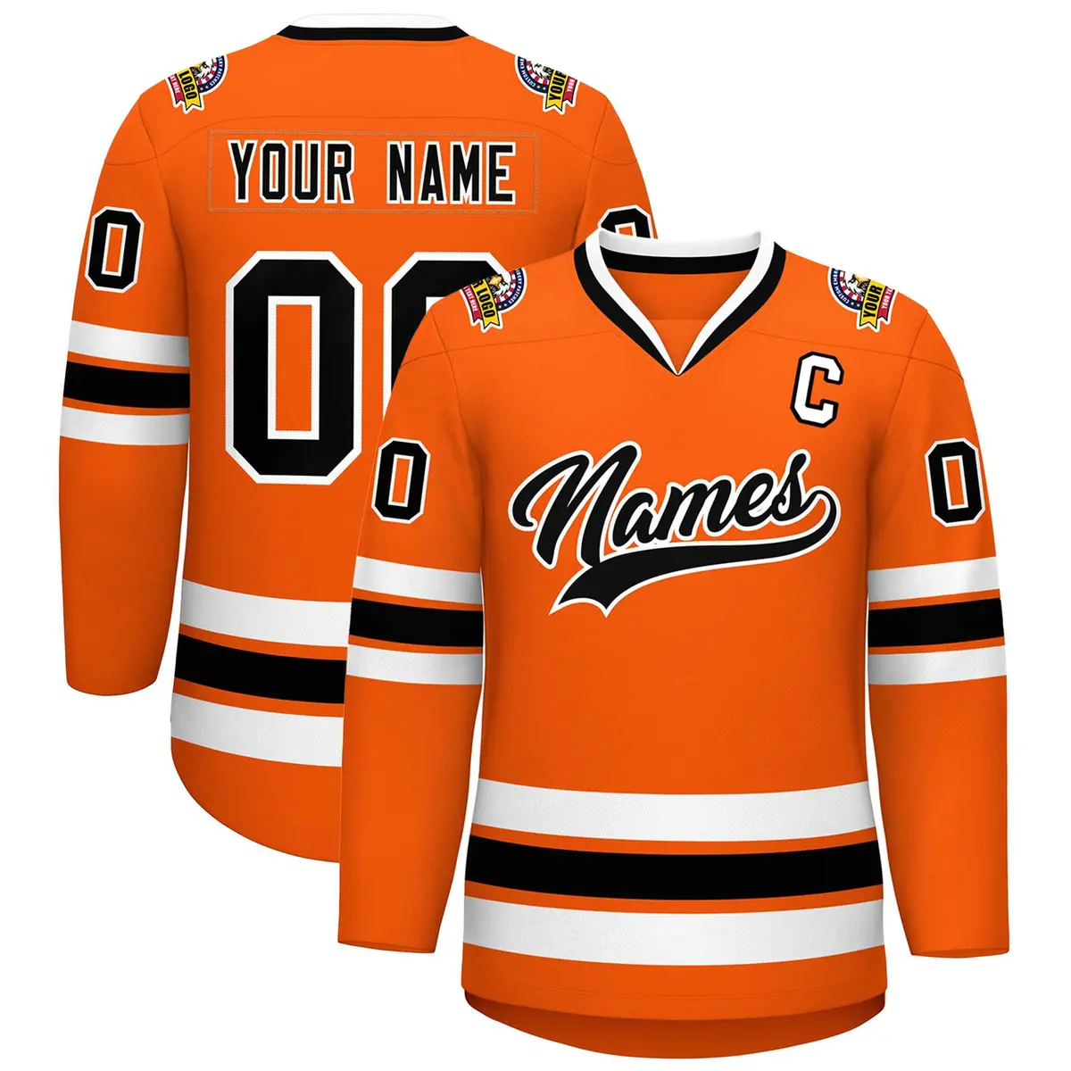 Orange Black-White Classic Style Hockey Jersey