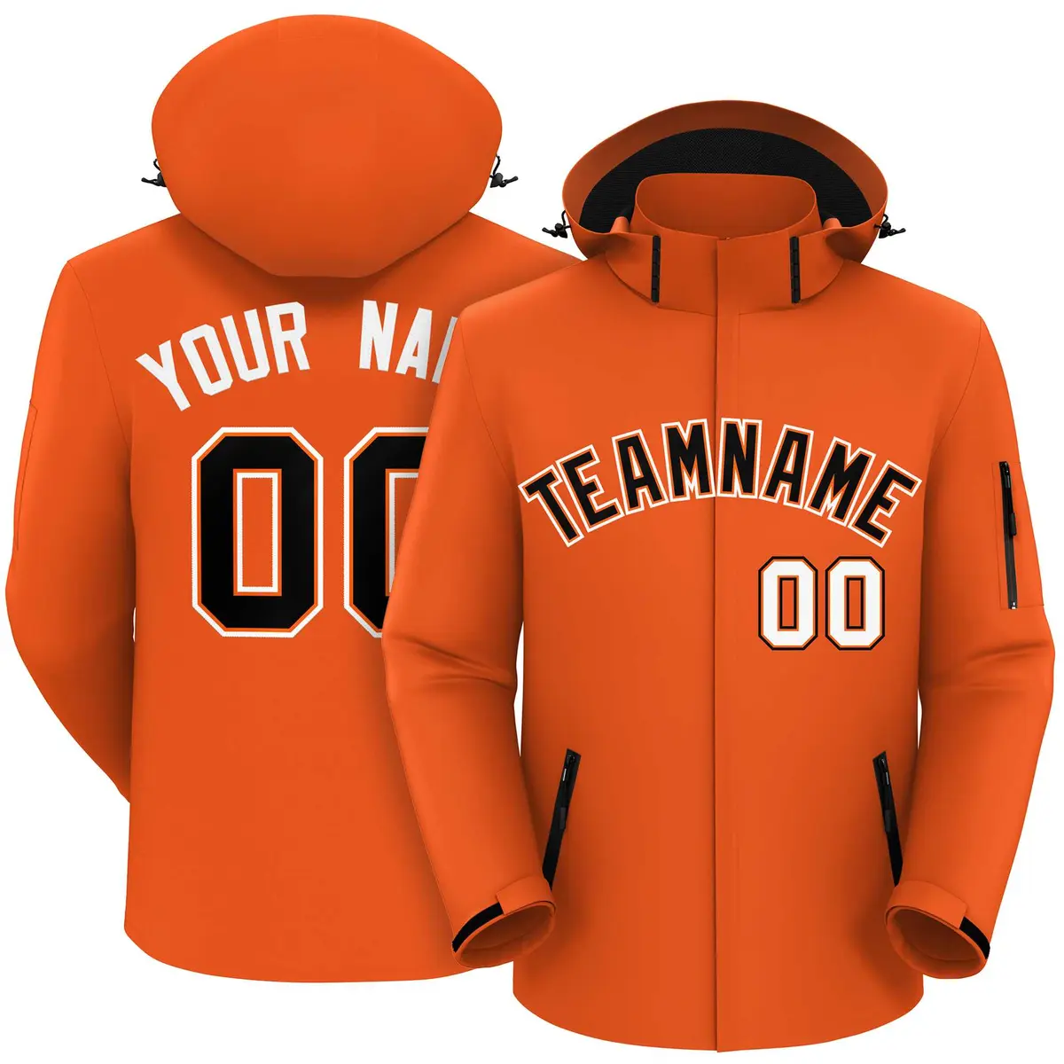 Orange Black-White Classic Style Waterproof Jacket
