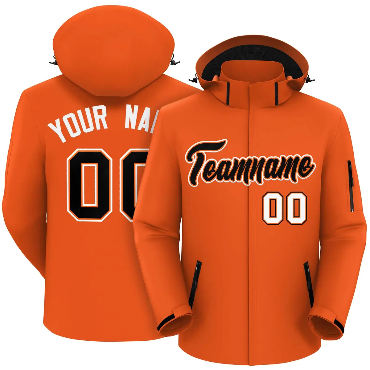 Orange Black-White Classic Style Waterproof Jacket