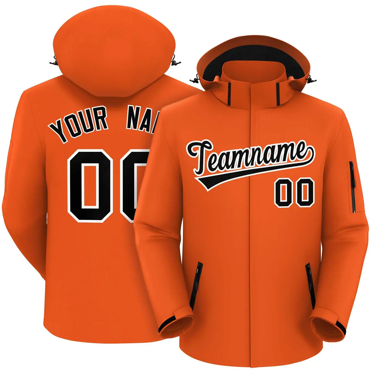Orange Black-White Classic Style Waterproof Jacket