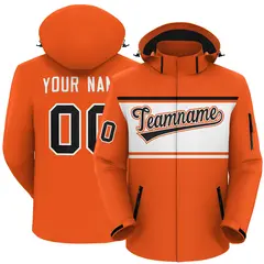 Orange Black-White Color Block Hooded Waterproof Jacket
