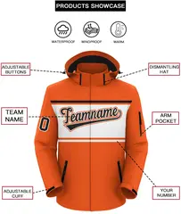 Orange Black-White Color Block Hooded Waterproof Jacket 2