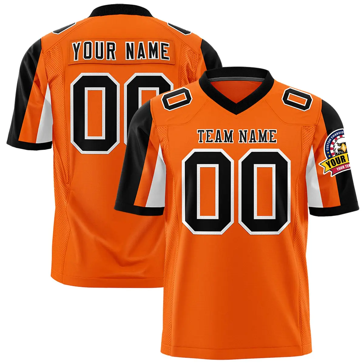 Orange Black-White Color Block Raglan Sleeves Football Jersey