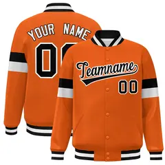 Orange Black-White Color Block Varsity Full-Snap Baseball Jacket