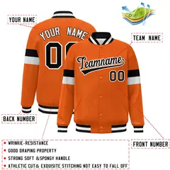 Orange Black-White Color Block Varsity Full-Snap Baseball Jacket 2