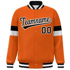 Orange Black-White Color Block Varsity Full-Snap Baseball Jacket 3