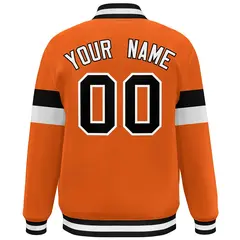 Orange Black-White Color Block Varsity Full-Snap Baseball Jacket 4