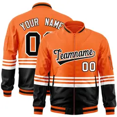 Orange Black-White Color Block Varsity Letterman Bomber Jacket 1