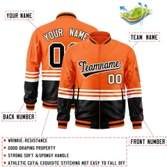 Orange Black-White Color Block Varsity Letterman Bomber Jacket 2