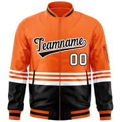 Orange Black-White Color Block Varsity Letterman Bomber Jacket 3