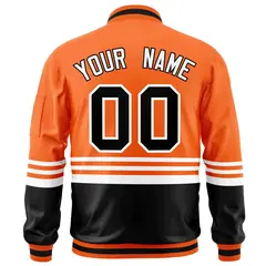 Orange Black-White Color Block Varsity Letterman Bomber Jacket 4