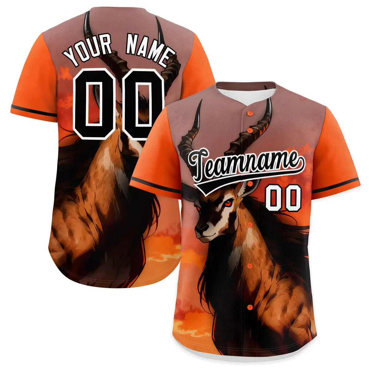 Orange Black White Deer Graffiti Baseball Jersey