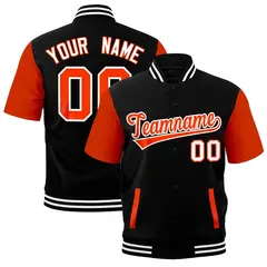 Orange Black White Full-Snap Short Sleeve Varsity Jacket
