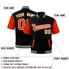 Orange Black White Full-Snap Short Sleeve Varsity Jacket 2