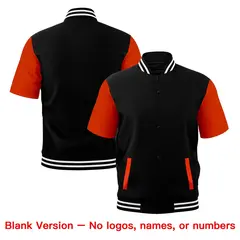 Orange Black White Full-Snap Short Sleeve Varsity Jacket 7