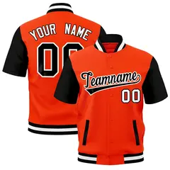 Orange Black White Full-Snap Short Sleeve Varsity Jacket